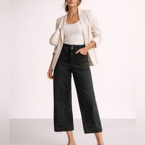 Pilcro Anthropologie Wide Leg Cropped Utility Jeans Size 26‎ High Rise Black
